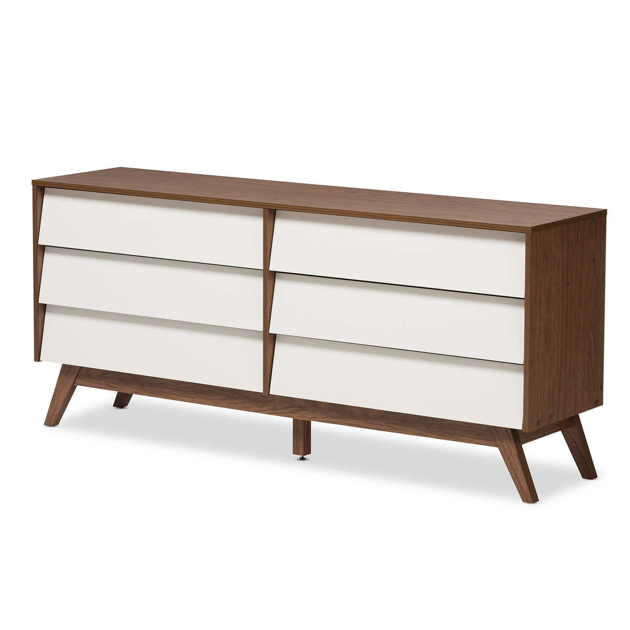 Baxton Studio Hildon Mid Century Modern White and Walnut Wood 6